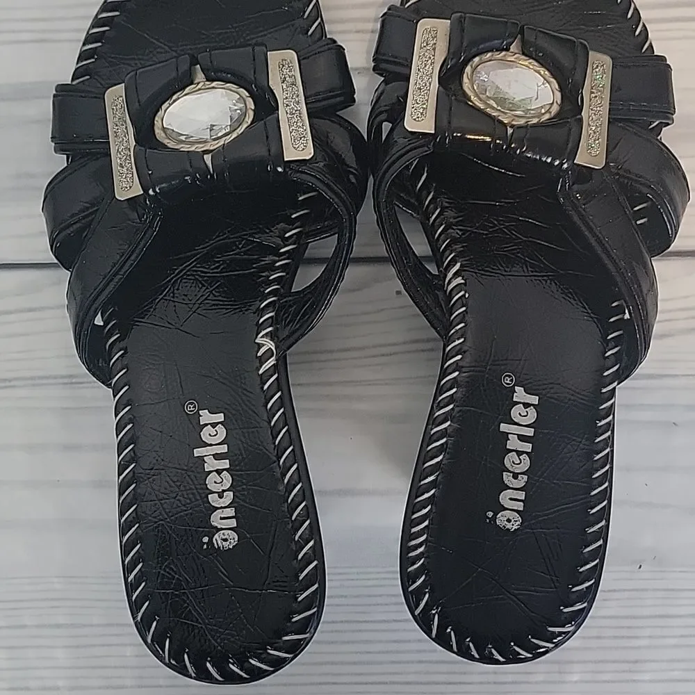 Onceler slide sandals faux patent leather Size 37 (6.5 US)